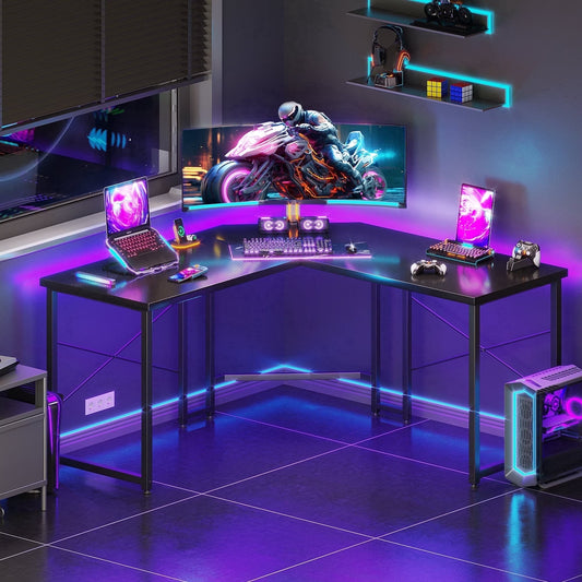 Computer Desk L Shaped, 51 Inch Reversible L Shaped Desk, Gaming Desk, Corner Desk, Gaming Table, Black