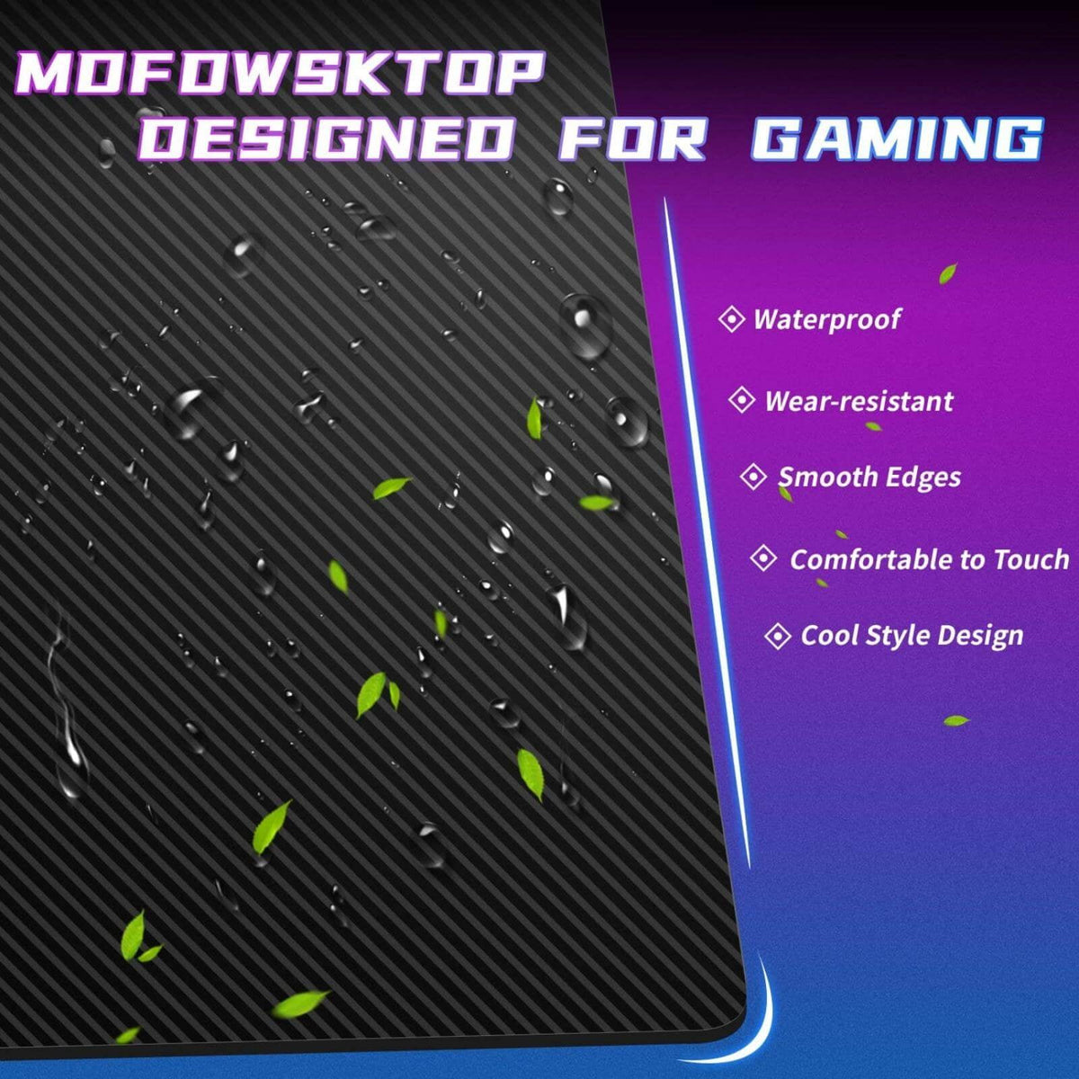 47 Inch Z-Shaped Gaming Desk, PC Computer Table Home Office Desk Ergonomic Gamer Workstation with Headphone Hook, Blue