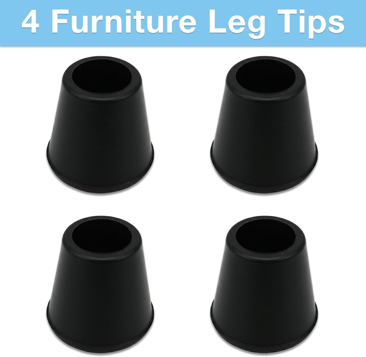 1/2" round Non-Marking Rubber Slip-On Chair Leg Tips, Nonslip Protective Furniture Leg Caps for Chairs, Stools, and Tables on Hard Surfaces, Set of 4, Black