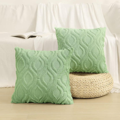 Pack of 2 Throw Pillow Covers 24X24, Soft Plush Faux Wool Couch Pillow Covers, Sage Green (Pillow Cover Only, No Inserts Included)