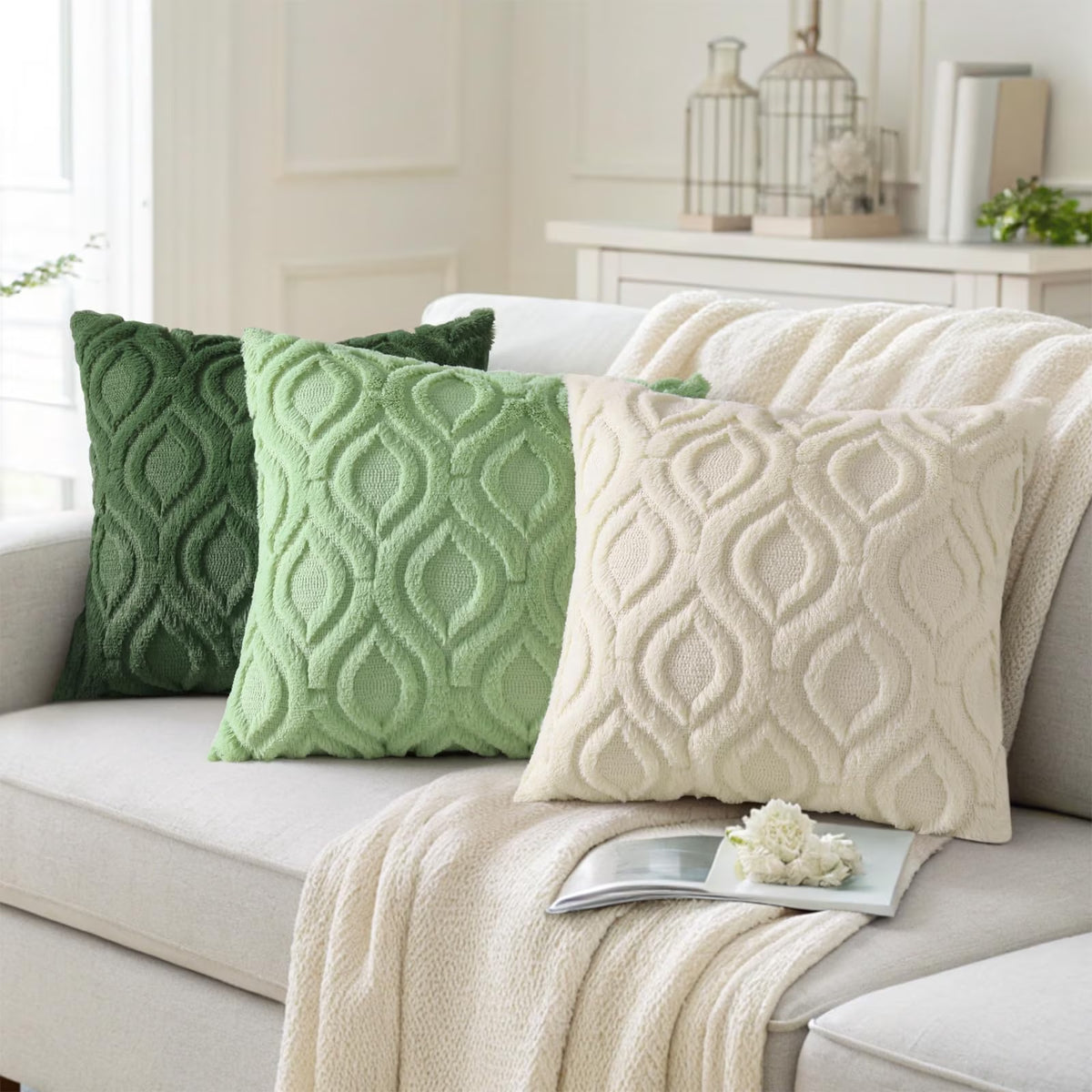 Pack of 2 Throw Pillow Covers 24X24, Soft Plush Faux Wool Couch Pillow Covers, Sage Green (Pillow Cover Only, No Inserts Included)