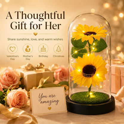 Sunflower Gifts for Women,Sunflower Lamp,Preserved Sunflower in Glass Dome