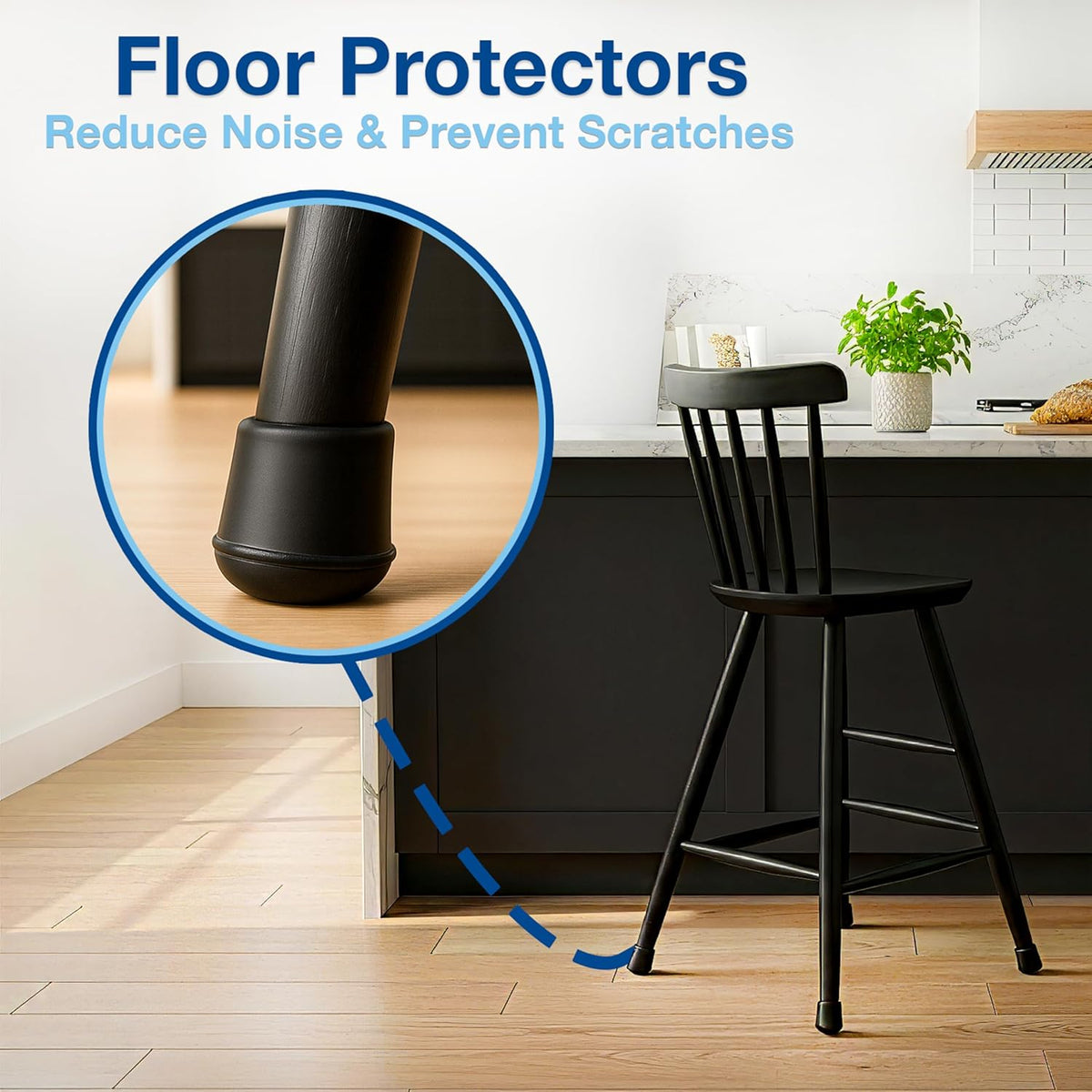1/2" round Non-Marking Rubber Slip-On Chair Leg Tips, Nonslip Protective Furniture Leg Caps for Chairs, Stools, and Tables on Hard Surfaces, Set of 4, Black