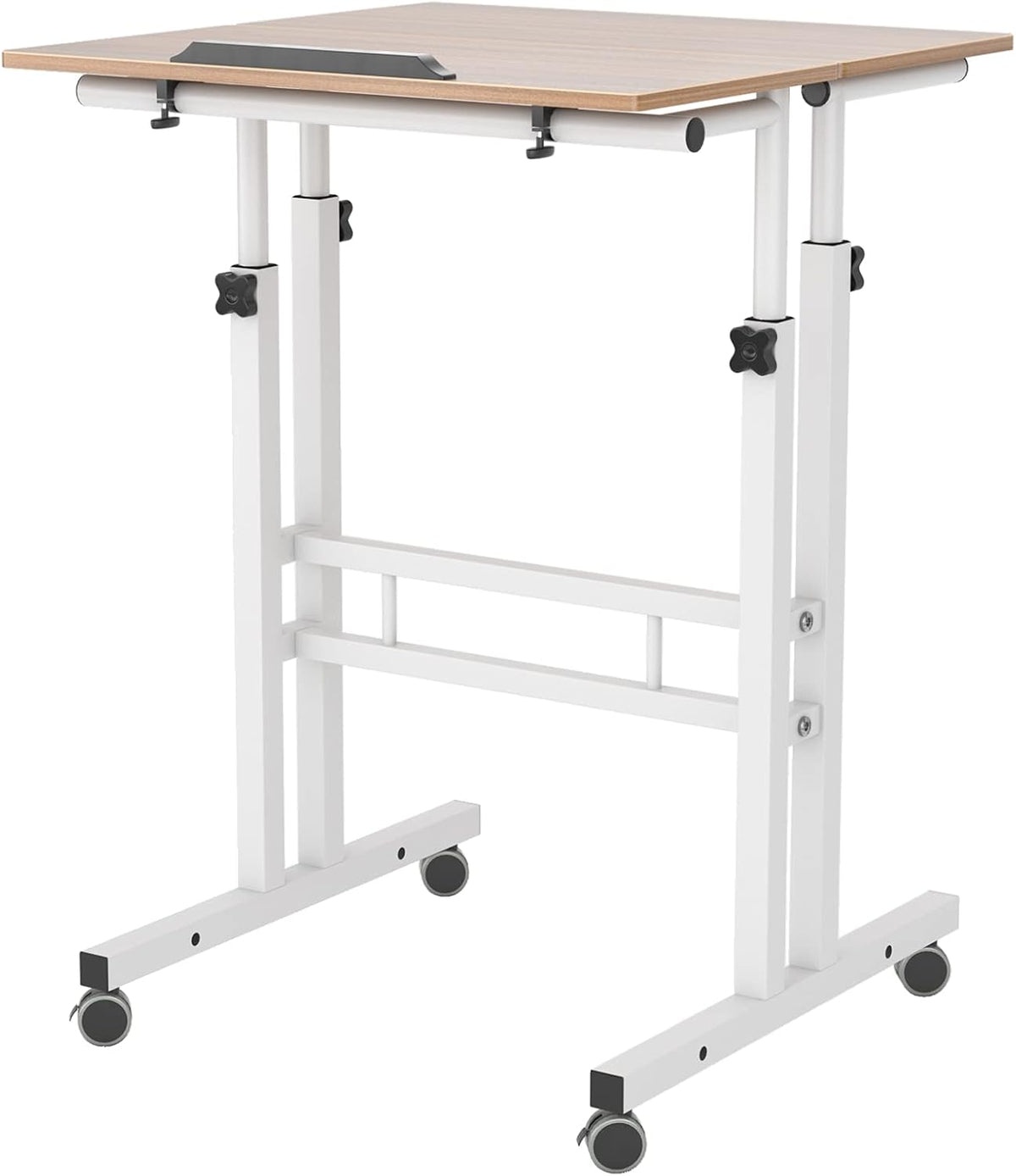 23.6IN Rolling Standing Desk with Wheels Adjustable Height, Oak