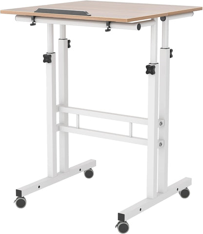 23.6IN Rolling Standing Desk with Wheels Adjustable Height, Oak