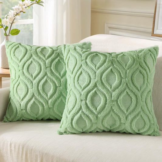 Pack of 2 Throw Pillow Covers 24X24, Soft Plush Faux Wool Couch Pillow Covers, Sage Green (Pillow Cover Only, No Inserts Included)