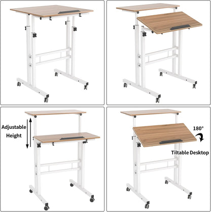 23.6IN Rolling Standing Desk with Wheels Adjustable Height, Oak