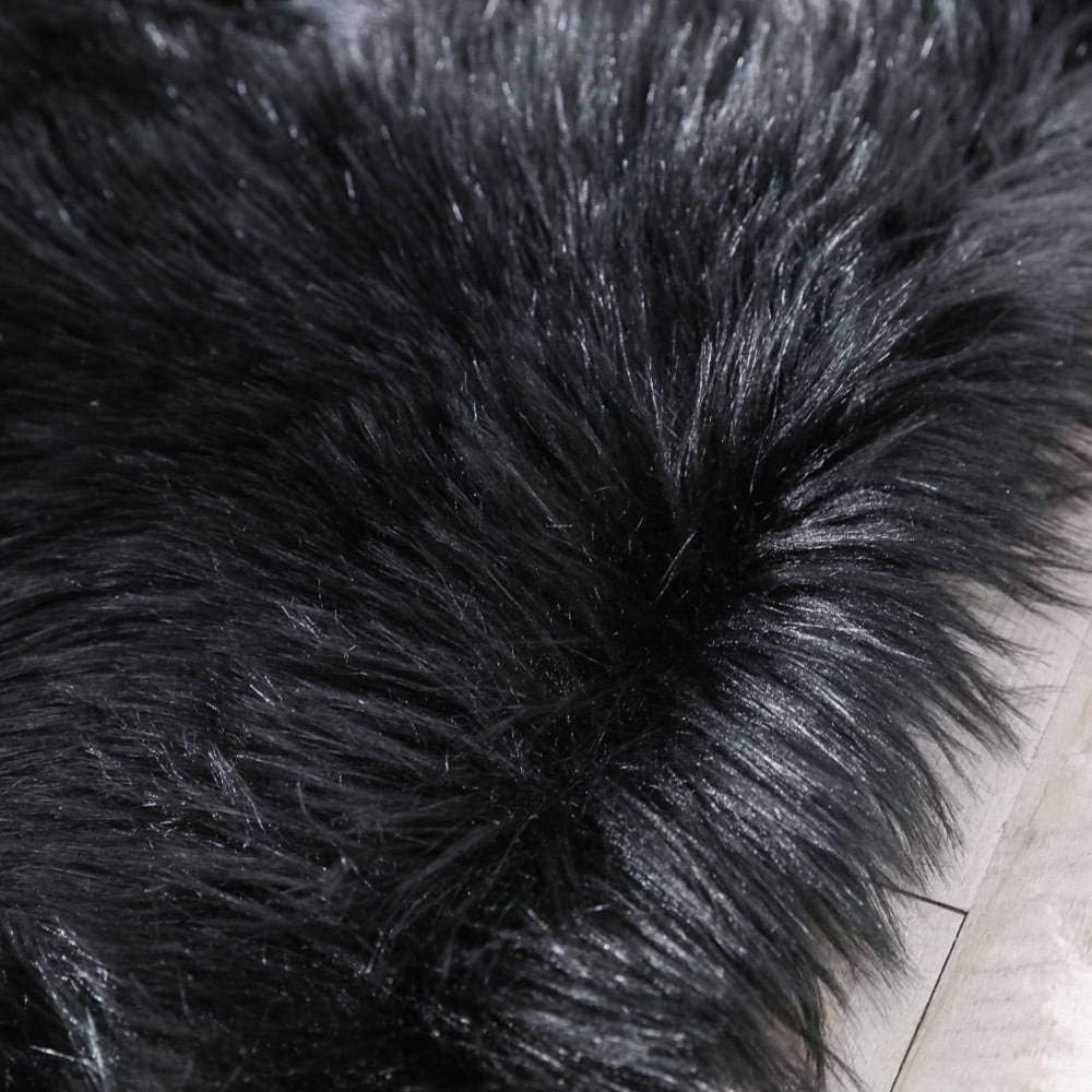2X3 Faux Fur Rug - Black Faux Sheepskin Shaggy Small Carpet Plush Chair Cover, Soft Suede Backing Machine Washable Floor Mat for Bedroom