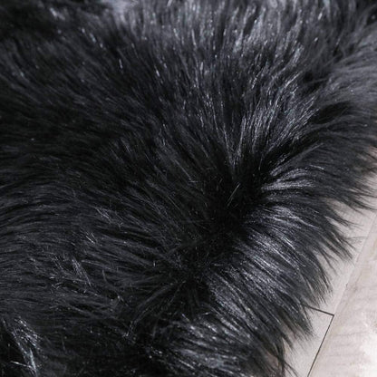 2X3 Faux Fur Rug - Black Faux Sheepskin Shaggy Small Carpet Plush Chair Cover, Soft Suede Backing Machine Washable Floor Mat for Bedroom
