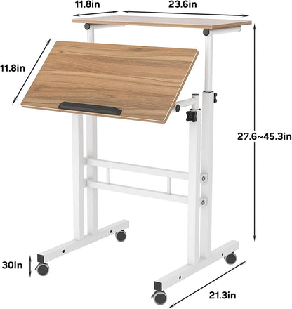 23.6IN Rolling Standing Desk with Wheels Adjustable Height, Oak