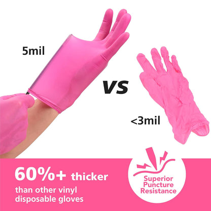 Disposable Gloves for Women, Pink Vinyl Gloves Disposable Latex Free for Cooking, Food Prep, Cleaning, Hair Dye, Tattoo, Medium Duty, Touch Screen, Small, 50 Pack