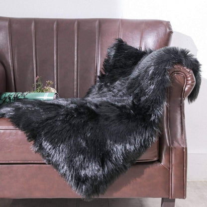 2X3 Faux Fur Rug - Black Faux Sheepskin Shaggy Small Carpet Plush Chair Cover, Soft Suede Backing Machine Washable Floor Mat for Bedroom