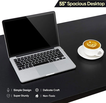 Modern Simple Office Desk - 55 Inch Gaming & Writing Desk, Black