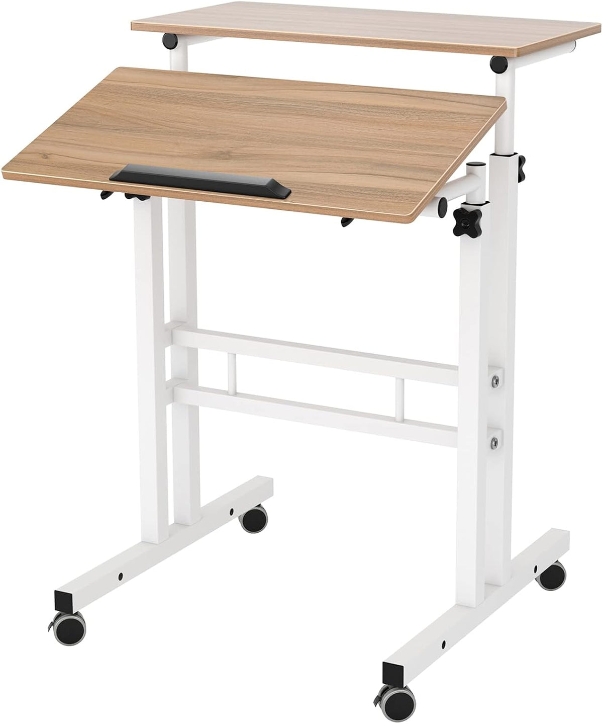 23.6IN Rolling Standing Desk with Wheels Adjustable Height, Oak