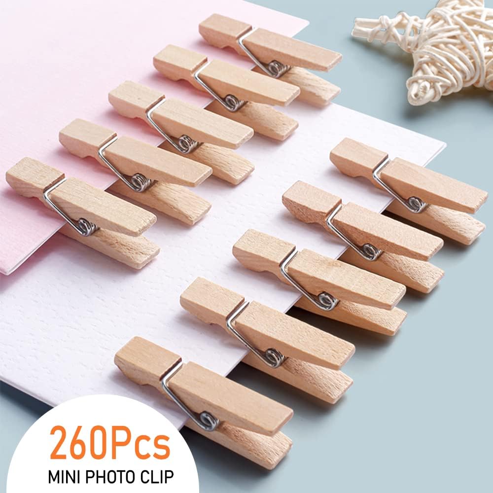 Mini Clothes Pins, 260 PCS Small Wooden Clothes Pins for Photos