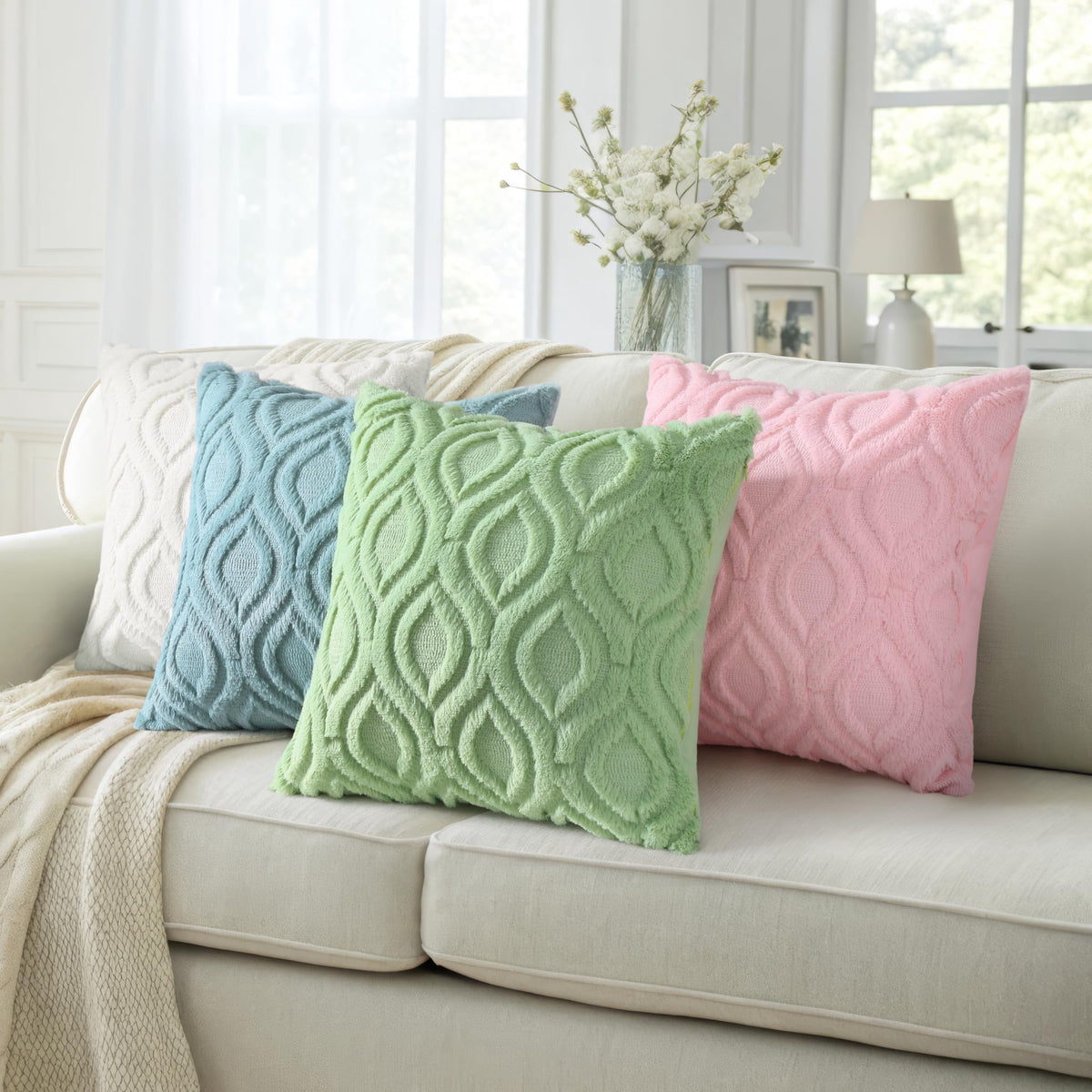 Pack of 2 Throw Pillow Covers 24X24, Soft Plush Faux Wool Couch Pillow Covers, Sage Green (Pillow Cover Only, No Inserts Included)