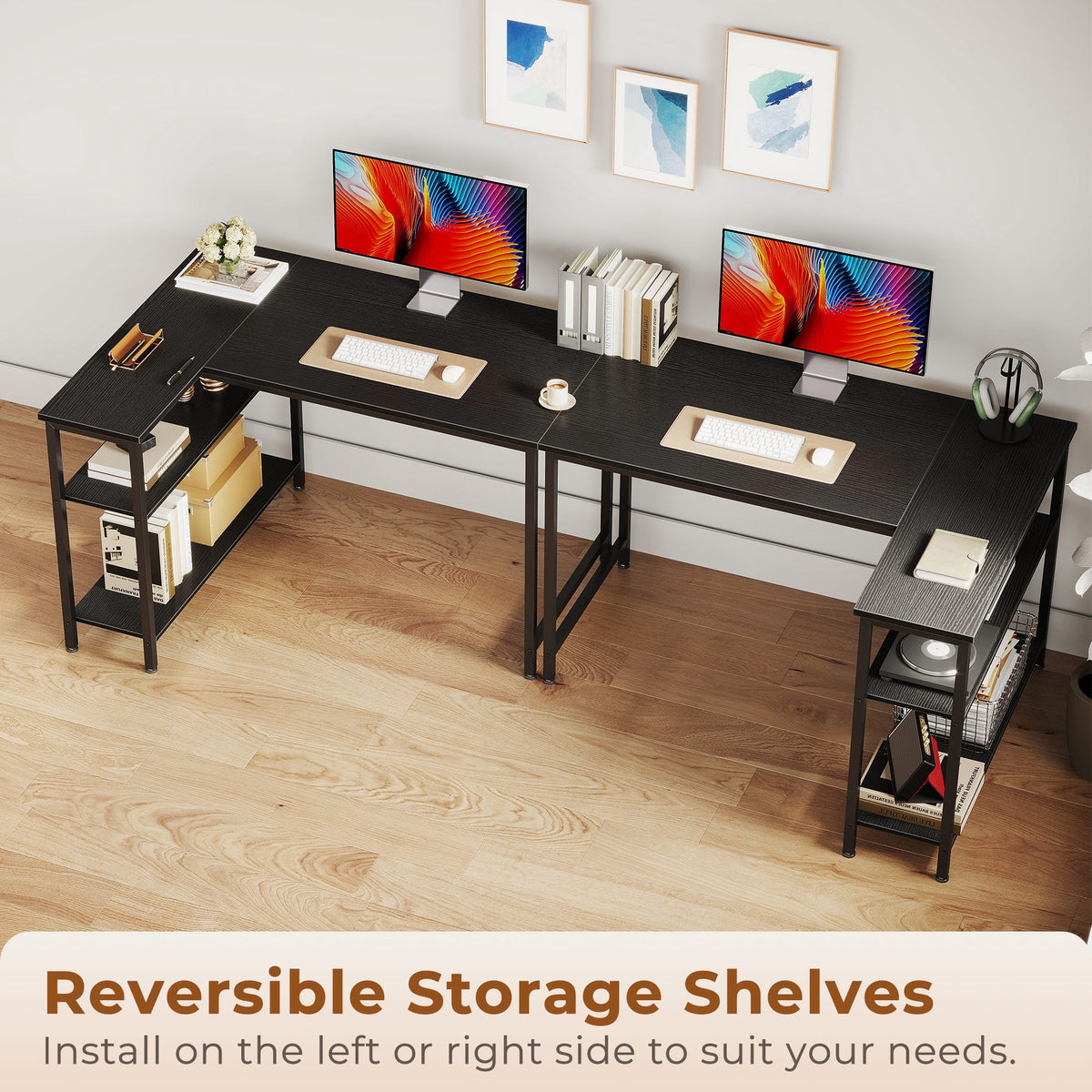 Small L Shaped Desk 40 Inch, Computer Desk with Shelves, Corner Desk, Reversible Office Desk, Black