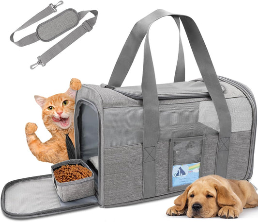 Cat Carrier,Dog Carriers for Small Dogs Medium Cats Pet Carrier up to 15 Lbs, TSA Airline Approved Cat Carrier Soft, Cat Dog Crate Travel Bag,Grey