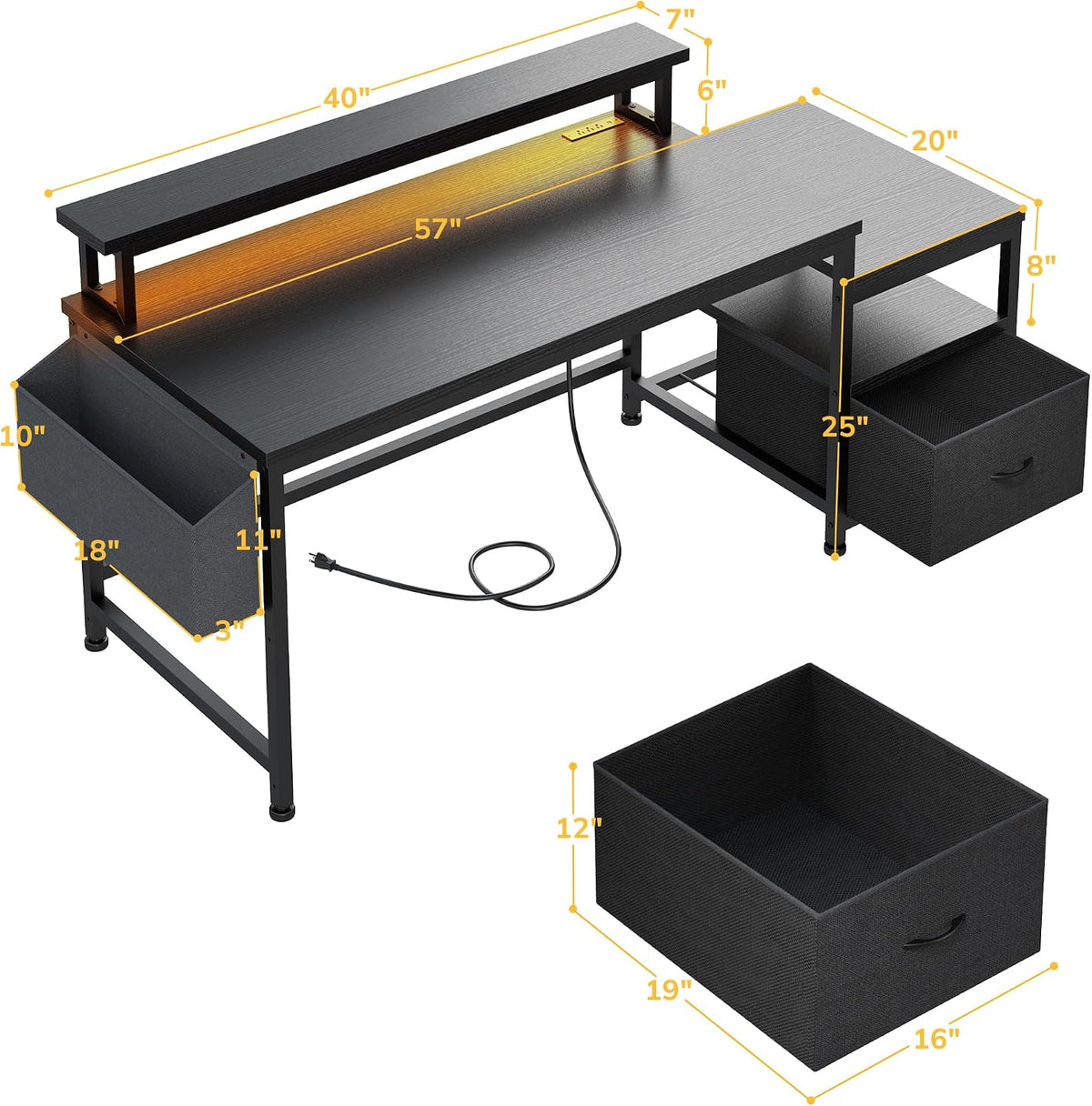 56.5" Office Desk with Drawers & Printer Space for Home Work,Black