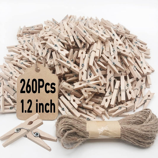 Mini Clothes Pins, 260 PCS Small Wooden Clothes Pins for Photos