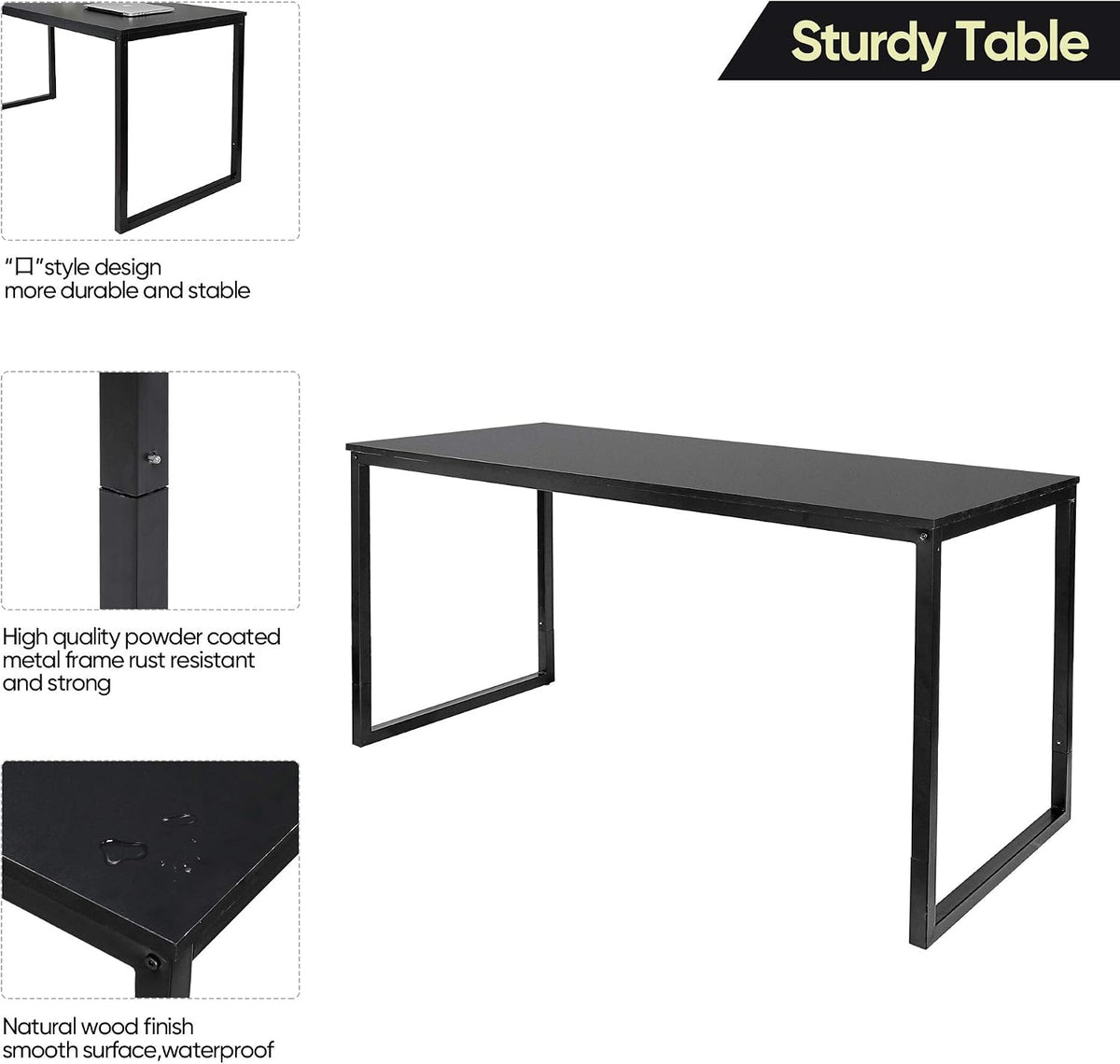 Modern Simple Office Desk - 55 Inch Gaming & Writing Desk, Black
