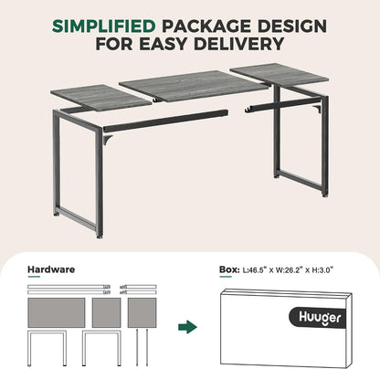 Computer Desk, 80 Inch Office Desk, Gaming Desk with Storage, Writing Desk Work Desk for Home Office, Study, Long Simple Desk, Large Legroom, Metal Frame, Grey