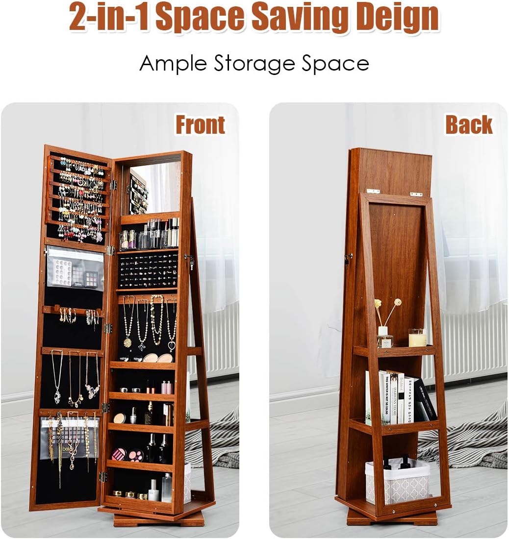 Swivel Jewelry Armoire with Full Length Mirror, Walnut