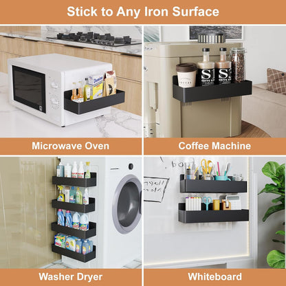 Magnetic Spice Rack for Refrigerator Black, 4 Pack
