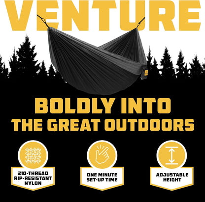 Hammock for Camping Single Hammocks Gear for the Outdoors Backpacking Survival or Travel - Portable Lightweight Parachute Nylon so Black & Grey