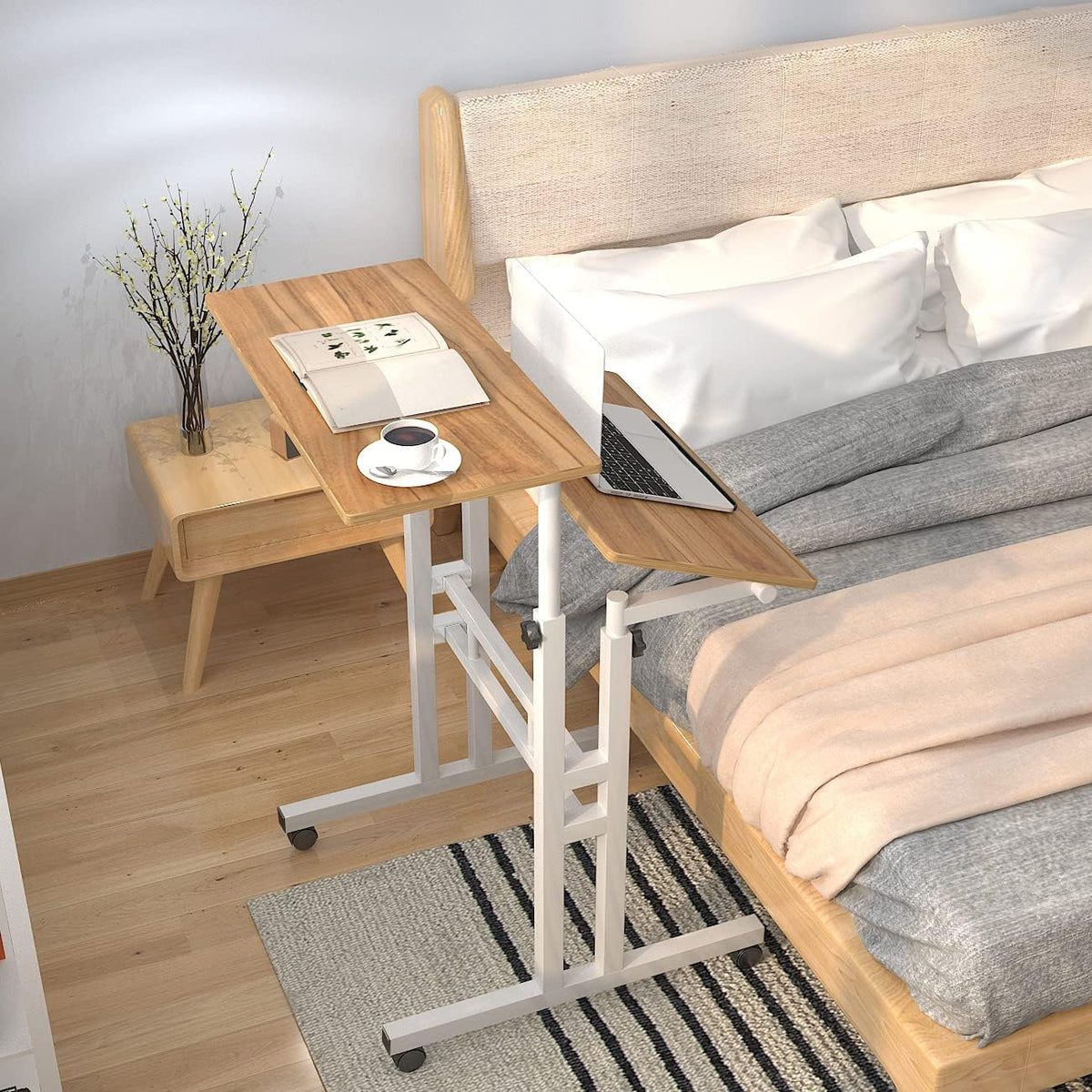 23.6IN Rolling Standing Desk with Wheels Adjustable Height, Oak