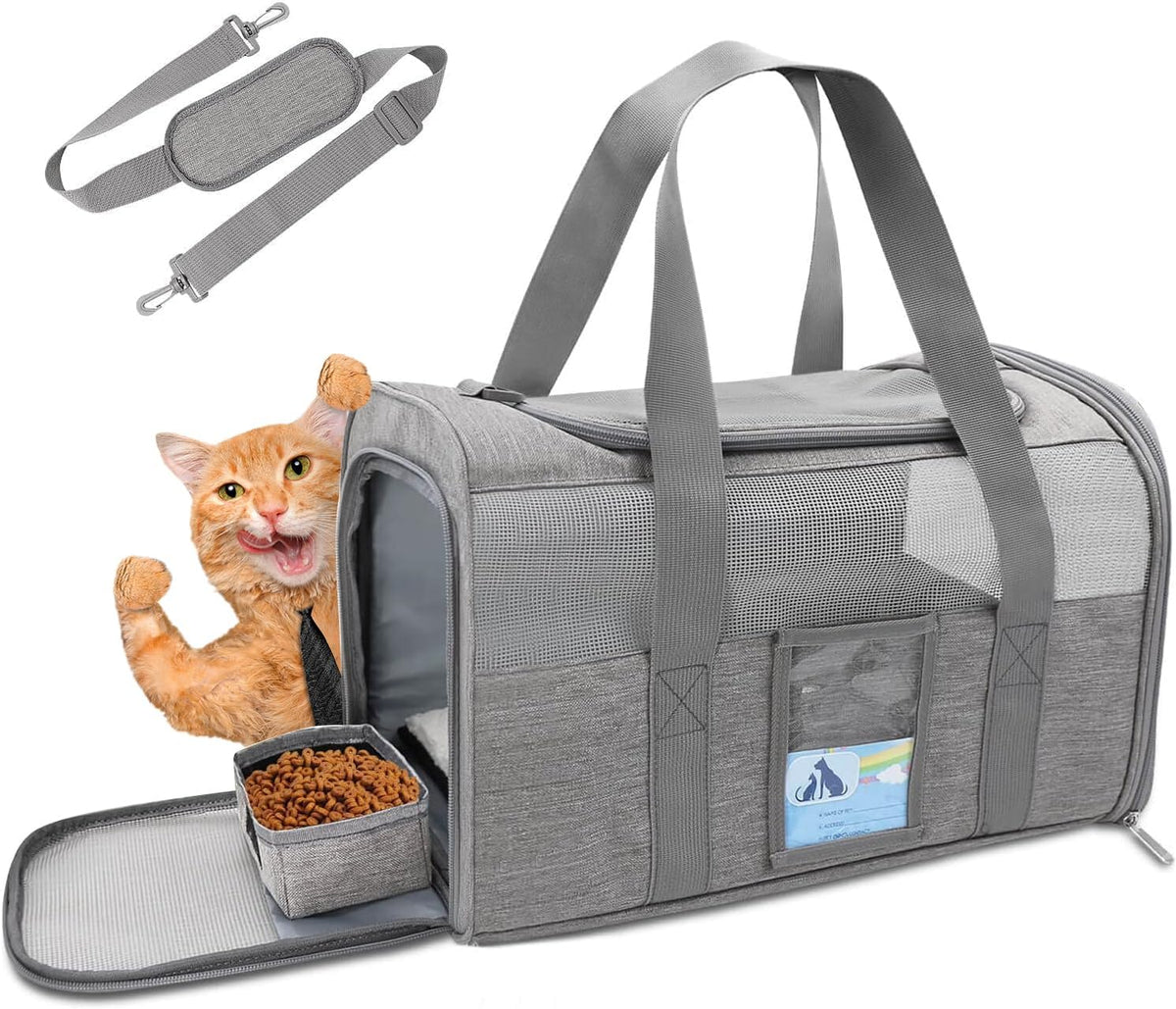 Cat Carrier,Dog Carriers for Small Dogs Medium Cats Pet Carrier up to 15 Lbs, TSA Airline Approved Cat Carrier Soft, Cat Dog Crate Travel Bag,Grey