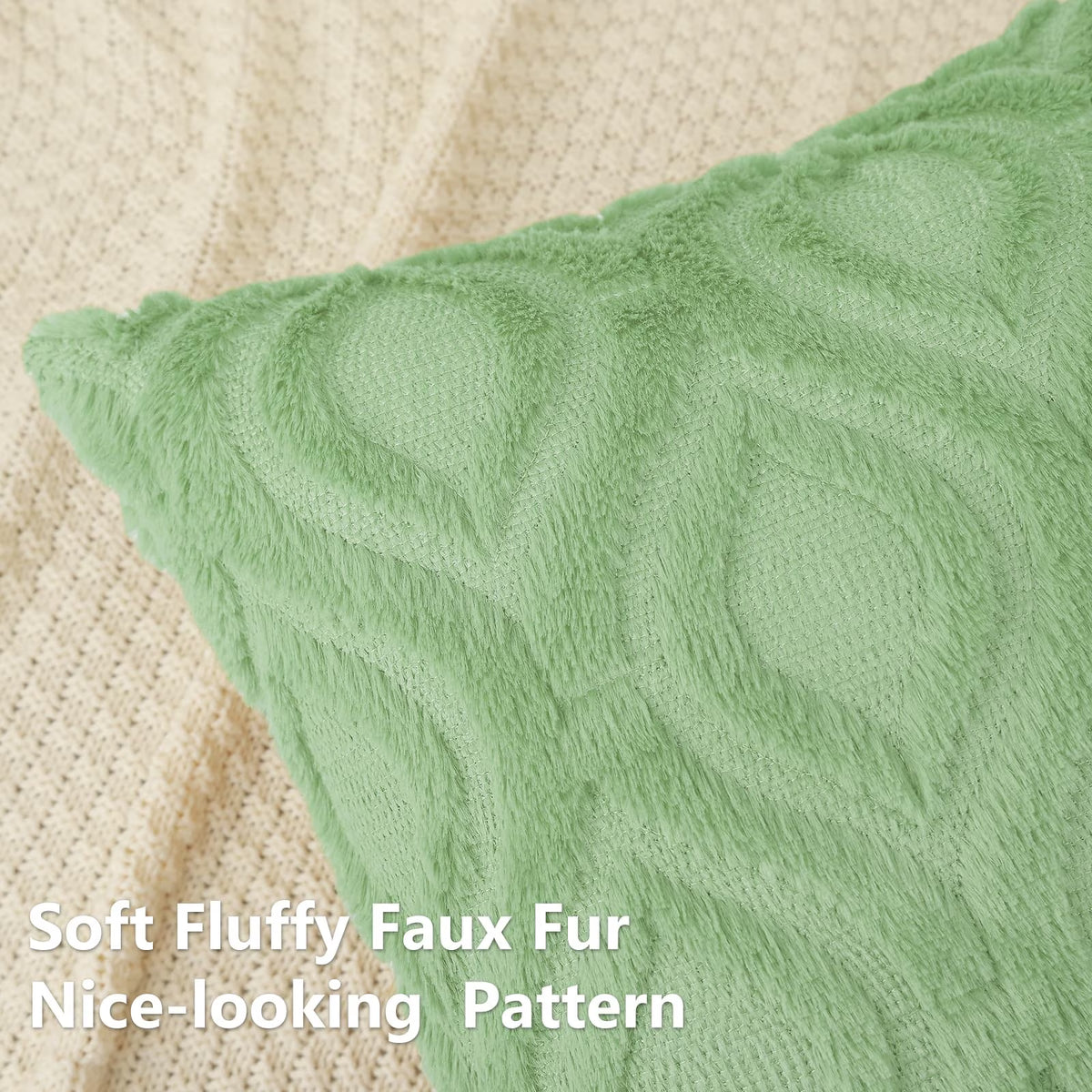 Pack of 2 Throw Pillow Covers 24X24, Soft Plush Faux Wool Couch Pillow Covers, Sage Green (Pillow Cover Only, No Inserts Included)