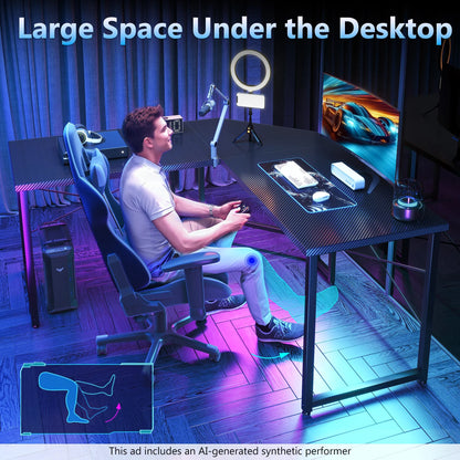 Computer Desk L Shaped, 51 Inch Reversible L Shaped Desk, Gaming Desk, Corner Desk, Gaming Table, Black