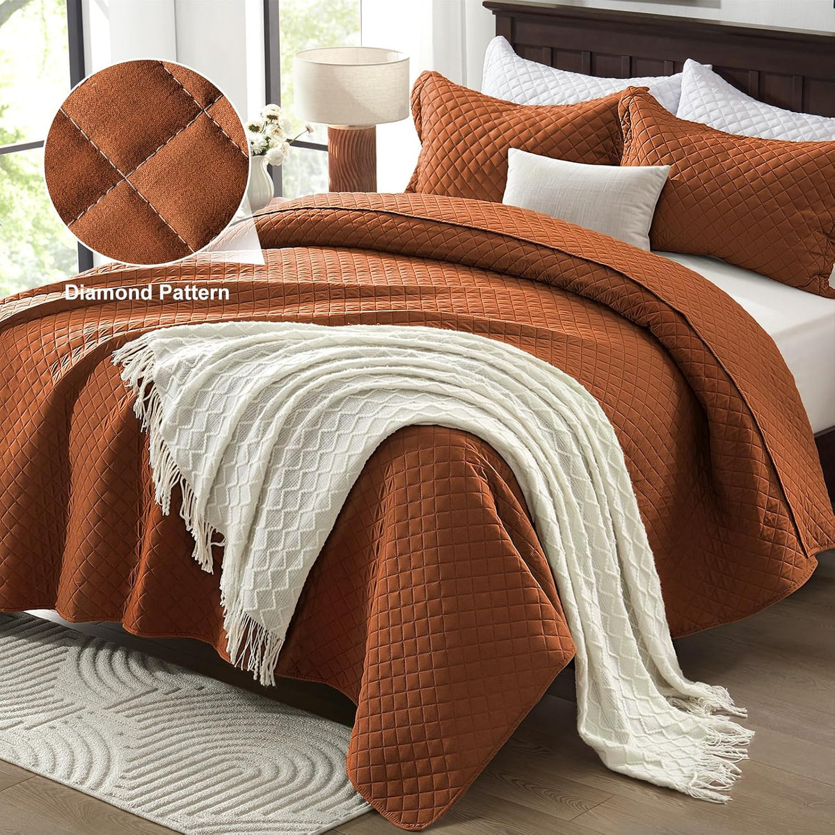 Twin Quilt Set, Lightweight Bedding Bedspreads,Brunt Orange
