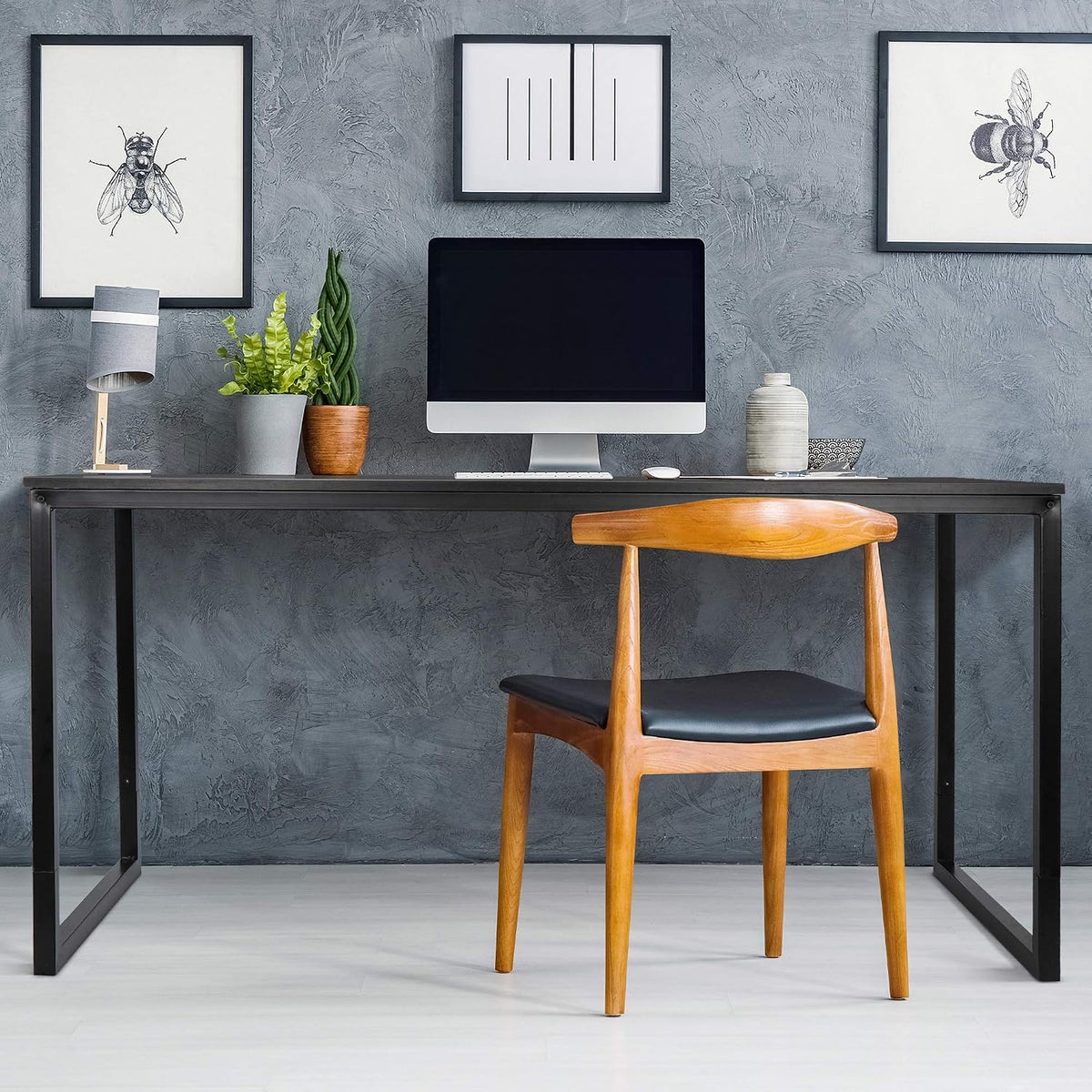 Modern Simple Office Desk - 55 Inch Gaming & Writing Desk, Black
