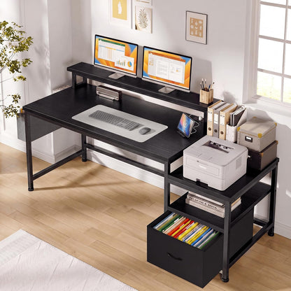 56.5" Office Desk with Drawers & Printer Space for Home Work,Black