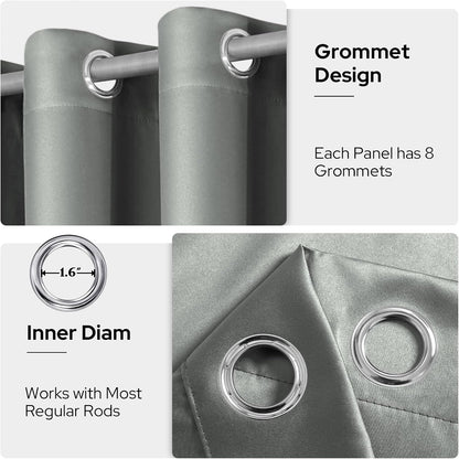 Faux Silk Silver Grey Blackout Curtains 52W X 96L 2 Panels