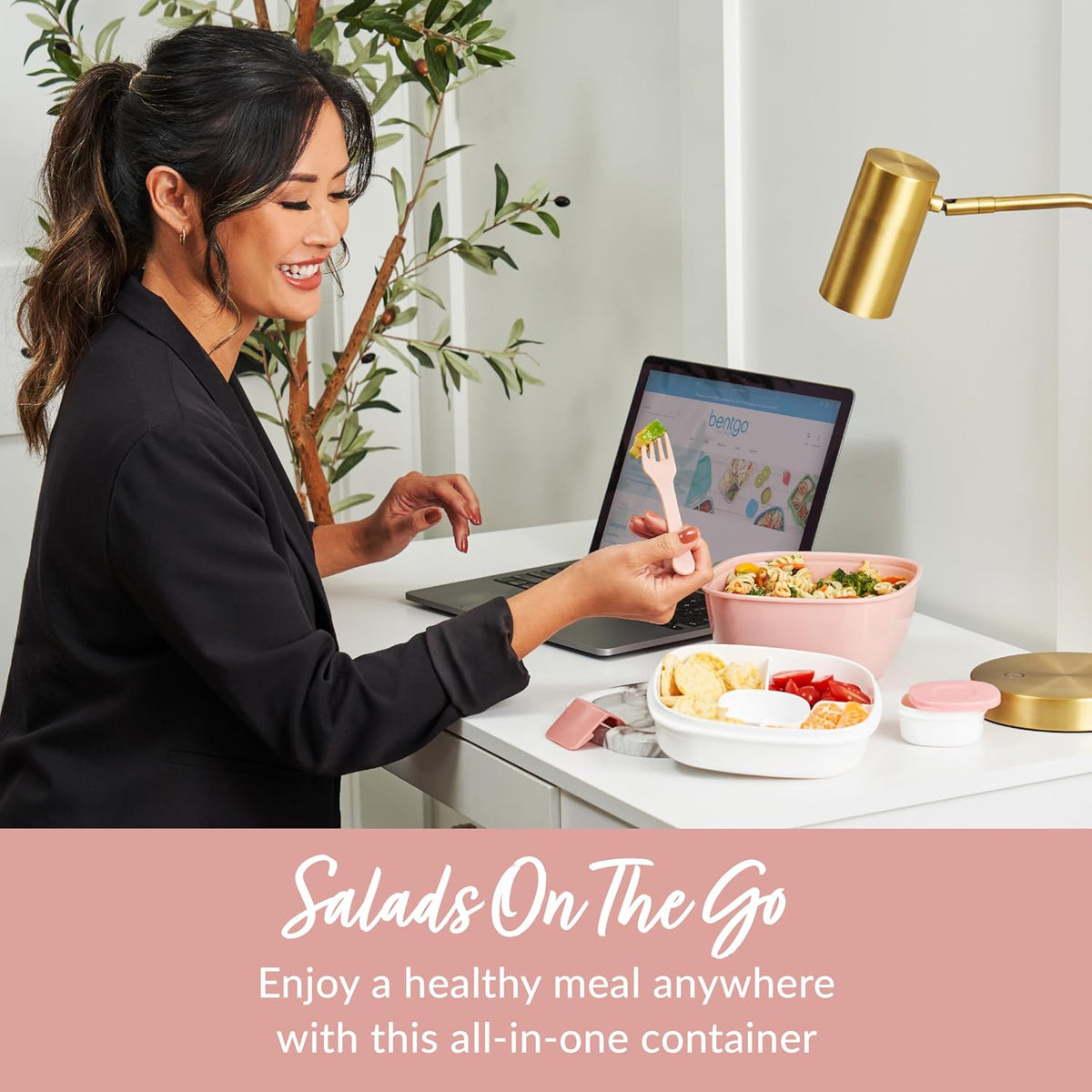 Salad Container, Lunch Bowl with 4-Compartment Toppings Tray, 54 Oz