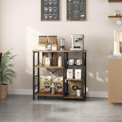 4-Tier Bakers Rack,Microwave Stand for Coffee Bar,Rustic Brown