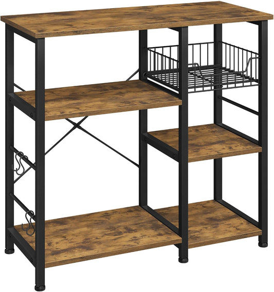 4-Tier Bakers Rack,Microwave Stand for Coffee Bar,Rustic Brown