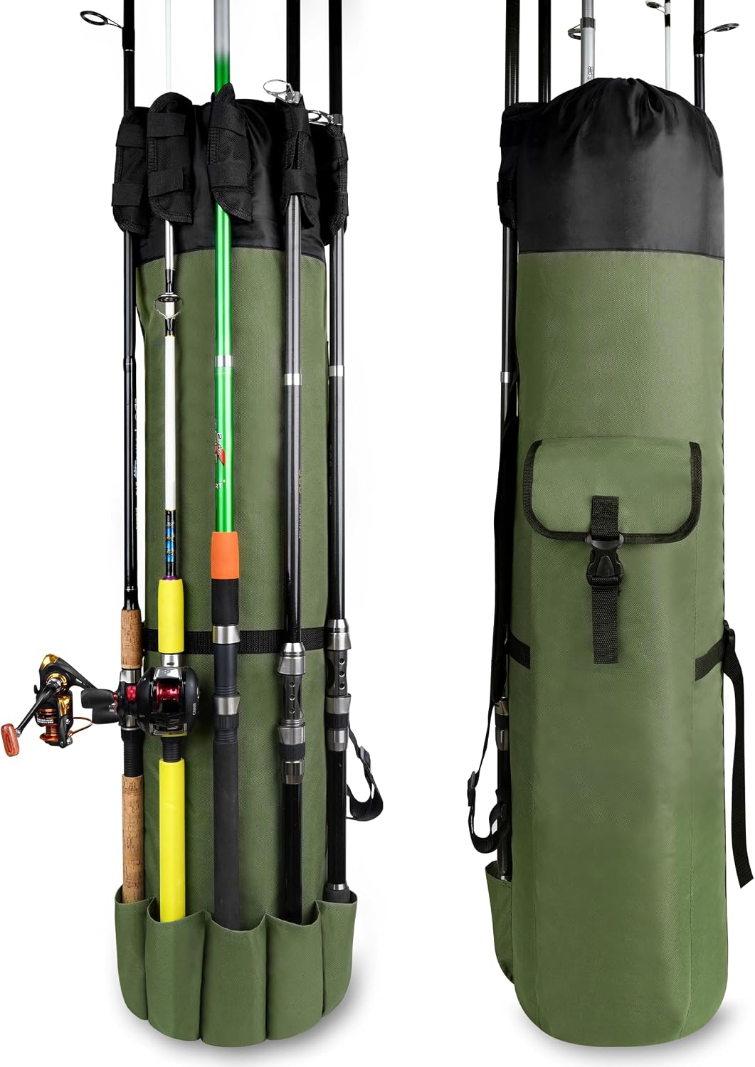 Multifunction Fishing Pole Bag - Waterproof Rod Reel Bag Carrier Case, Durable Canvas Tackle Large Storage Gift for Men Travel, Khaki