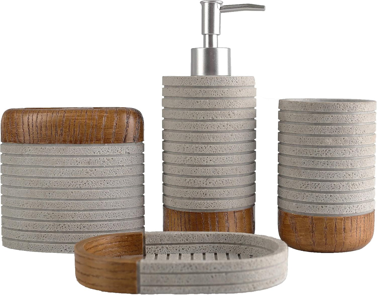 Bathroom Accessories Set,Toothbrush Holder,Farmhouse Bathroom Decor,4 Pcs Resin Gift Set Apartment Necessities, Contain Toothbrush Cup,Soap Dispenser,Soap Dish,Tumbler
