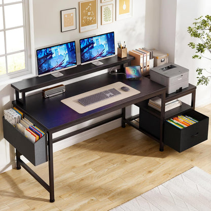 56.5" Office Desk with Drawers & Printer Space for Home Work,Black