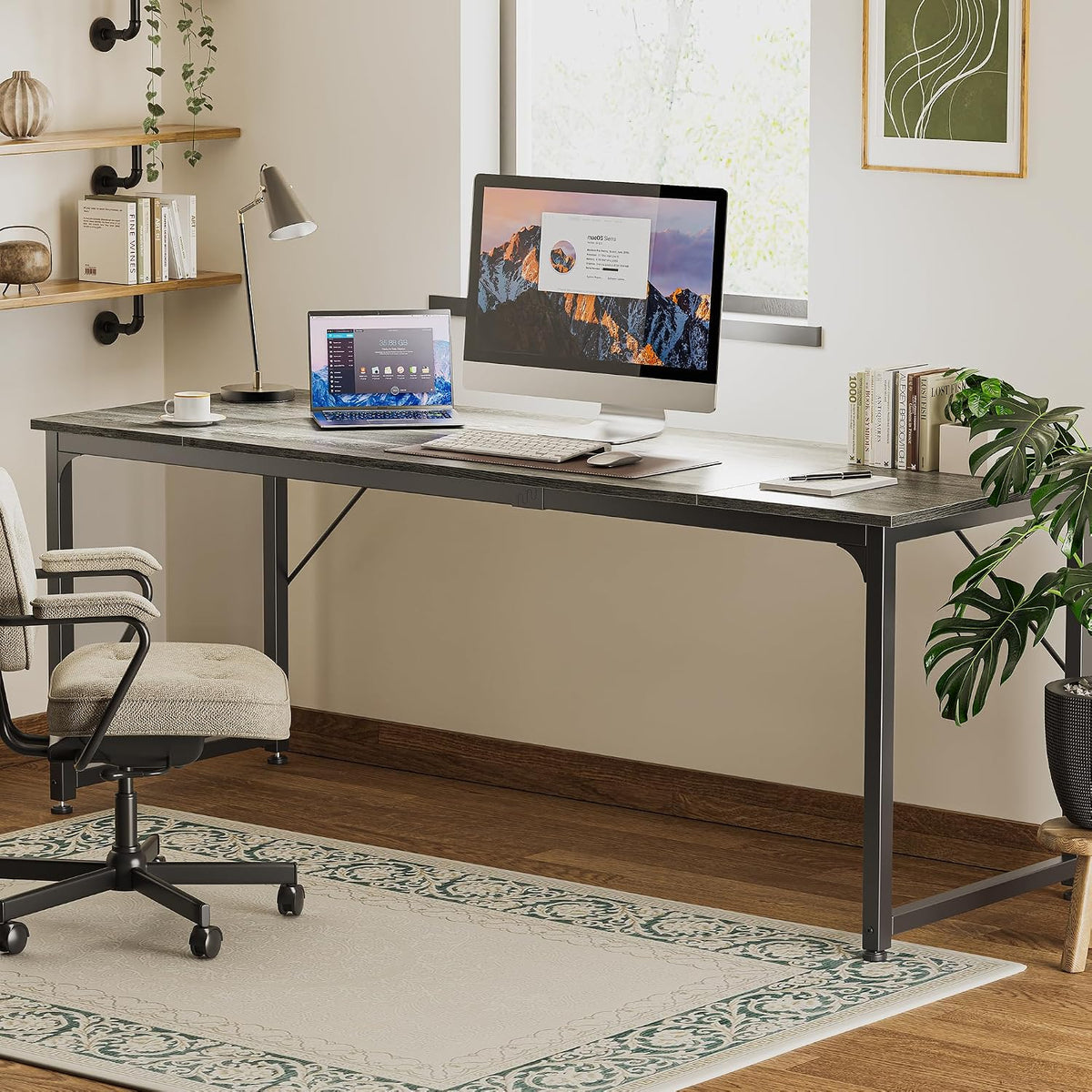 Computer Desk, 80 Inch Office Desk, Gaming Desk with Storage, Writing Desk Work Desk for Home Office, Study, Long Simple Desk, Large Legroom, Metal Frame, Grey