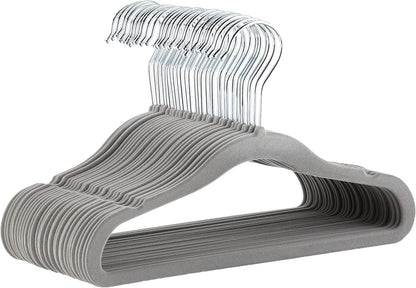 Kids Velvet Non-Slip Space Saving Clothes Hangers with Shoulder Notches, Sturdy Closet Organizer for Baby/Toddler, 11.6", Gray, 30-Pack