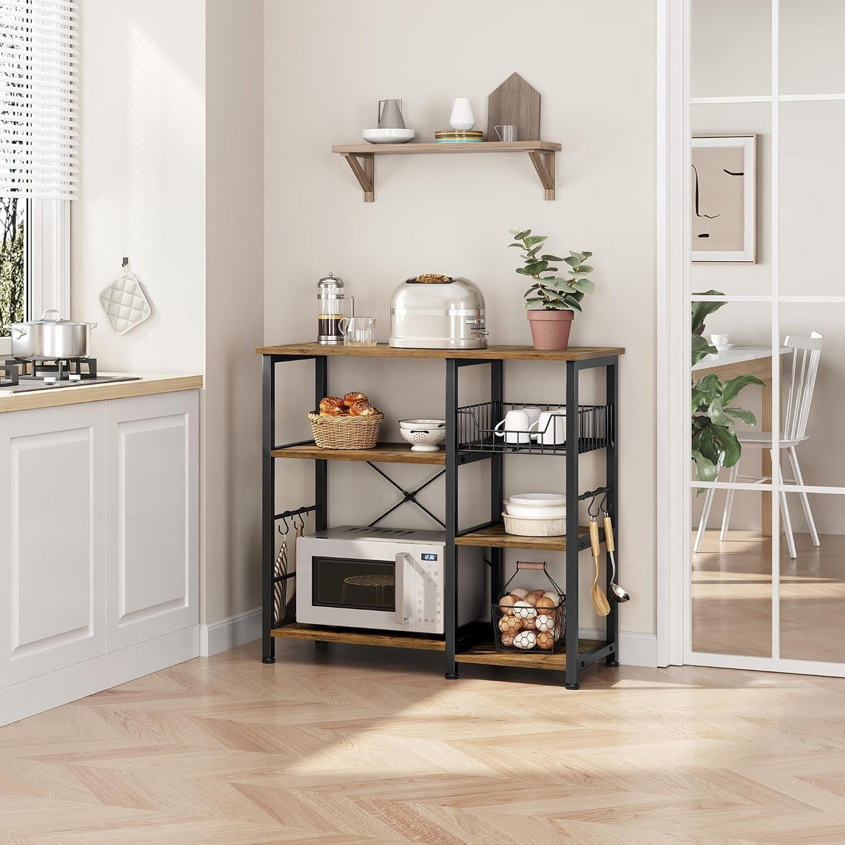 4-Tier Bakers Rack,Microwave Stand for Coffee Bar,Rustic Brown