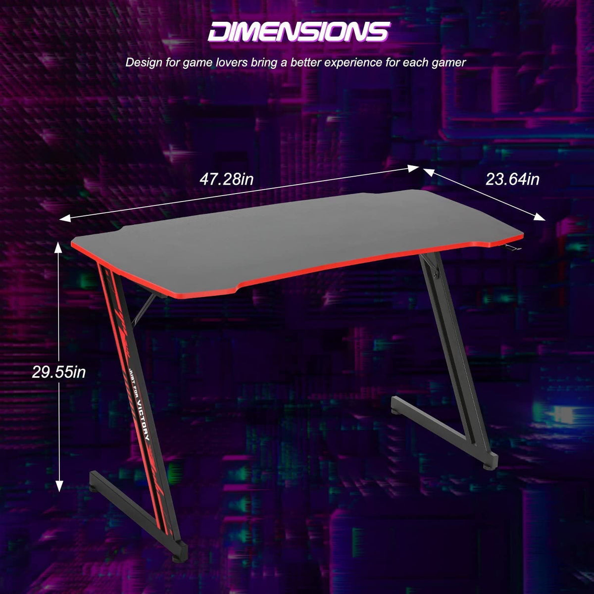 47 Inch Gaming Desk Z-Shaped Computer Desk Home Office Desk with Headphone Hook, Red