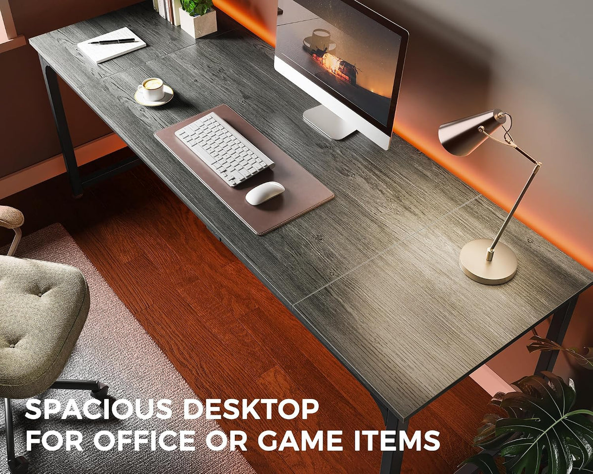 Computer Desk, 80 Inch Office Desk, Gaming Desk with Storage, Writing Desk Work Desk for Home Office, Study, Long Simple Desk, Large Legroom, Metal Frame, Grey