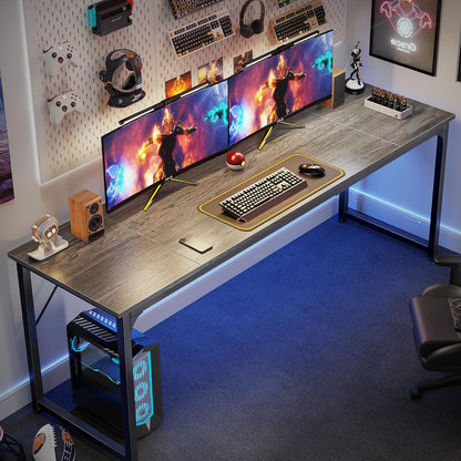 Computer Desk, 80 Inch Office Desk, Gaming Desk with Storage, Writing Desk Work Desk for Home Office, Study, Long Simple Desk, Large Legroom, Metal Frame, Grey