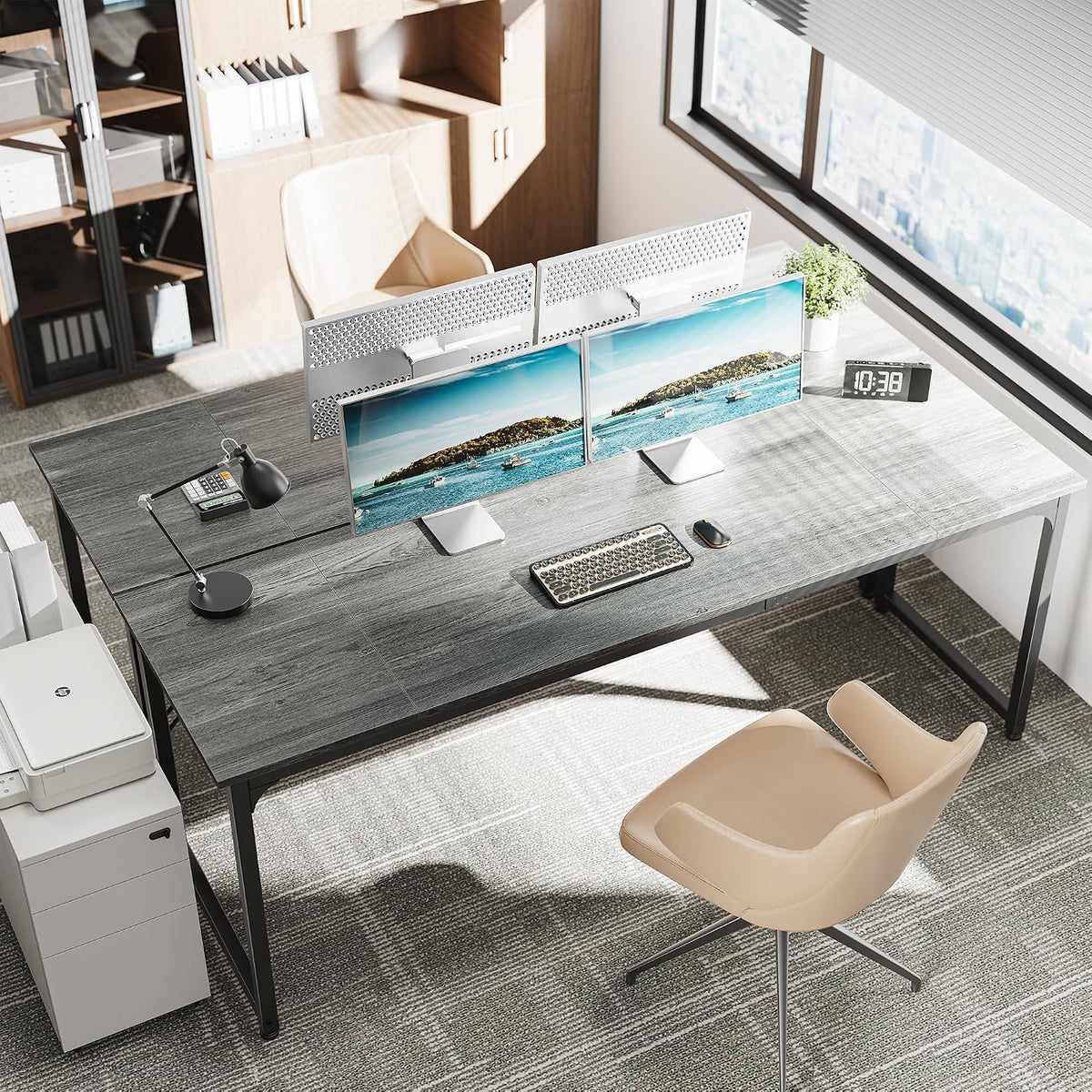 Computer Desk, 80 Inch Office Desk, Gaming Desk with Storage, Writing Desk Work Desk for Home Office, Study, Long Simple Desk, Large Legroom, Metal Frame, Grey